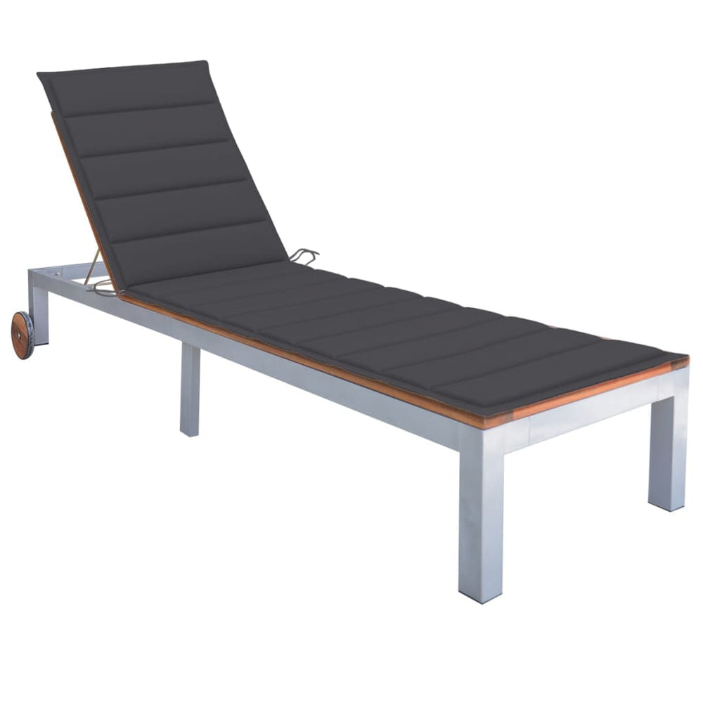 vidaXL Sun Lounger with Cushion Solid Acacia Wood Galvanised Steel