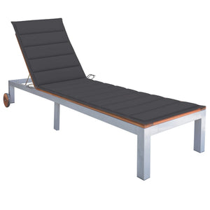 vidaXL Sun Lounger with Cushion Solid Acacia Wood Galvanised Steel