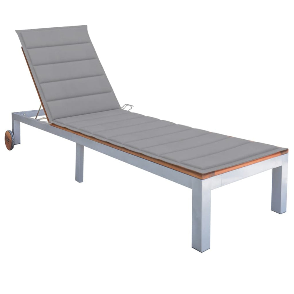 vidaXL Sun Lounger with Cushion Solid Acacia Wood Galvanized Steel