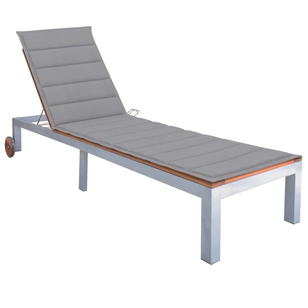vidaXL Sun Lounger with Cushion Solid Acacia Wood Galvanized Steel