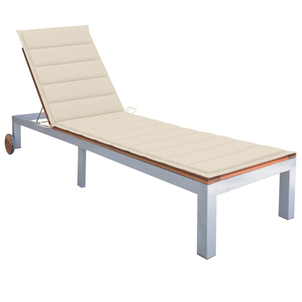 vidaXL Sun Lounger with Cushion Solid Acacia Wood Galvanised Steel