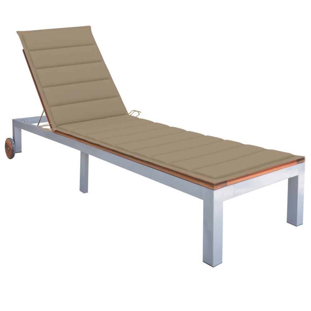 vidaXL Sun Lounger with Cushion Solid Acacia Wood Galvanised Steel