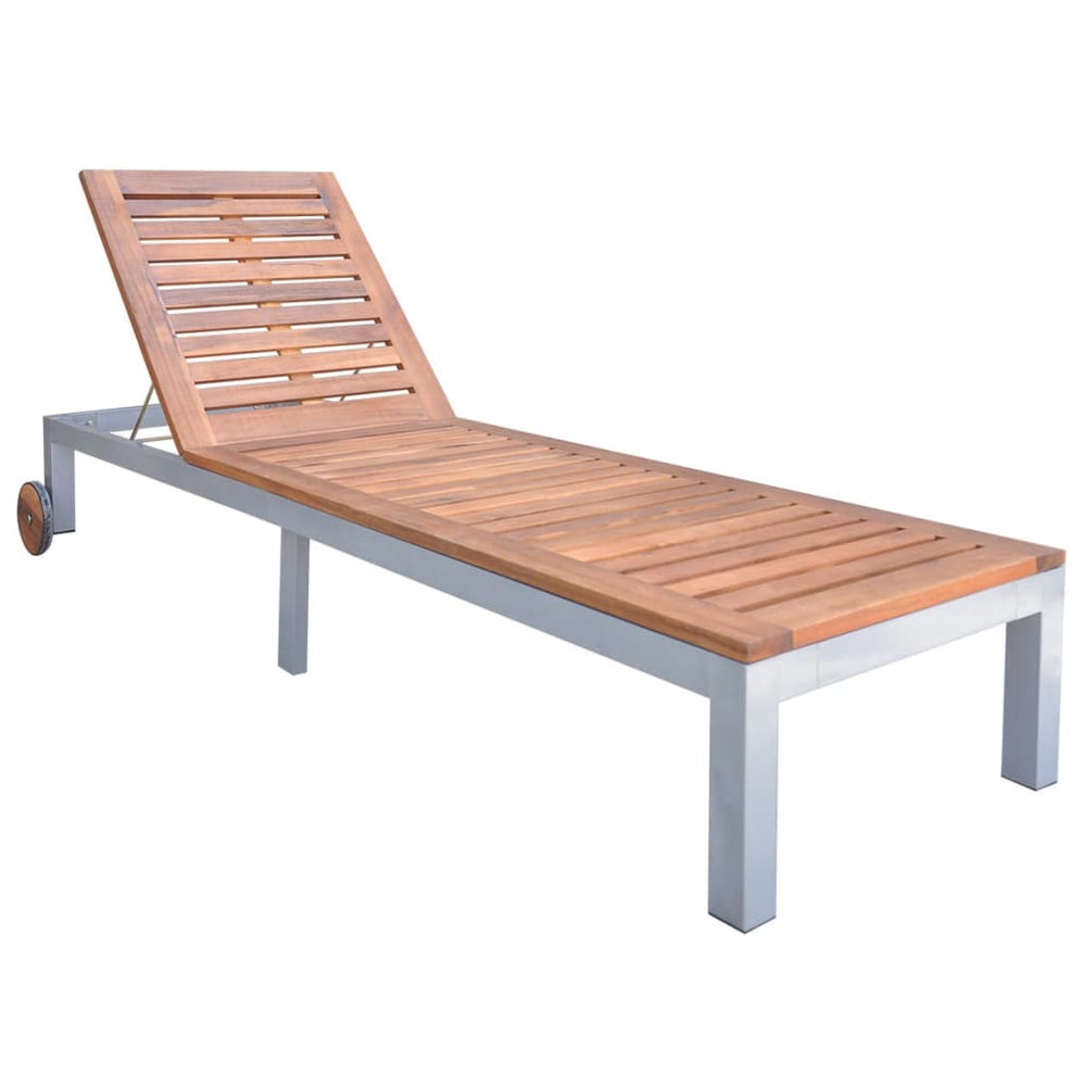 vidaXL Sun Lounger with Cushion Solid Acacia Wood Galvanised Steel