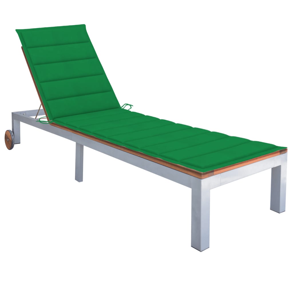 vidaXL Sun Lounger with Cushion Solid Acacia Wood Galvanized Steel