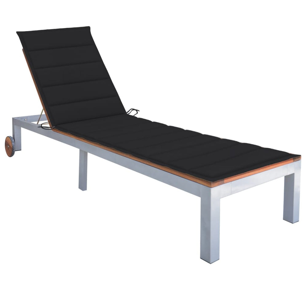 vidaXL Sun Lounger with Cushion Solid Acacia Wood Galvanized Steel