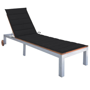 vidaXL Sun Lounger with Cushion Solid Acacia Wood Galvanized Steel