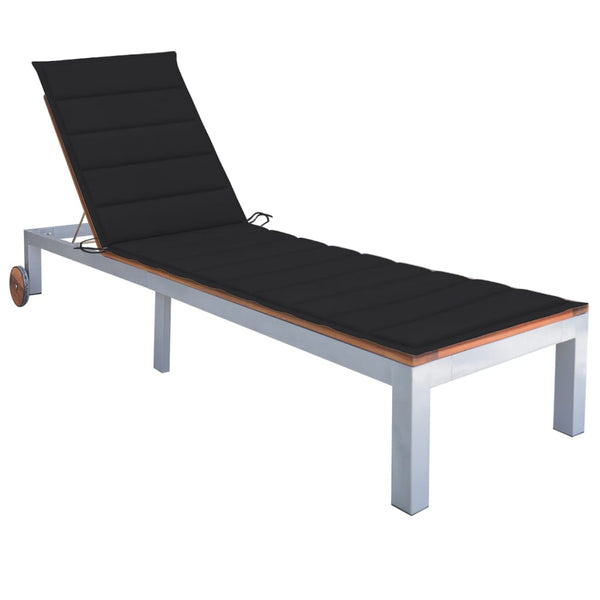vidaXL Sun Lounger with Cushion Solid Acacia Wood Galvanized Steel