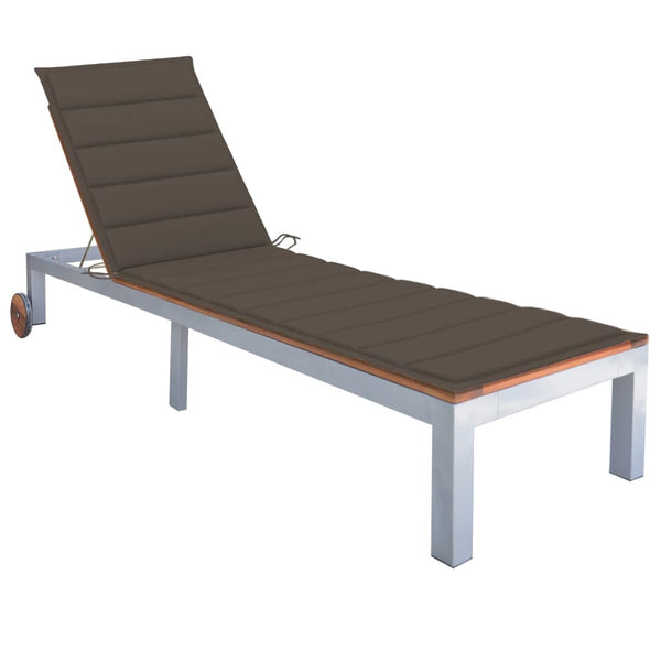 vidaXL Sun Lounger with Cushion Solid Acacia Wood Galvanized Steel