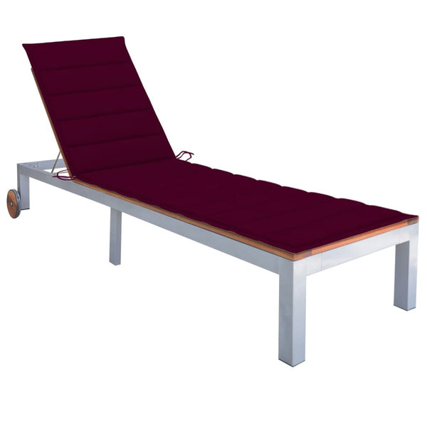 vidaXL Sun Lounger with Cushion Solid Acacia Wood Galvanized Steel