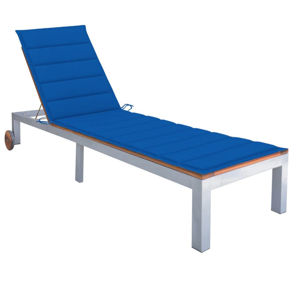 vidaXL Sun Lounger with Cushion Solid Acacia Wood Galvanized Steel