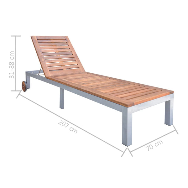 vidaXL Sun Lounger with Cushion Solid Acacia Wood Galvanized Steel