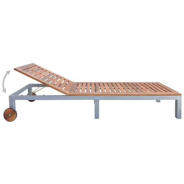 vidaXL Sun Lounger with Cushion Solid Acacia Wood Galvanized Steel