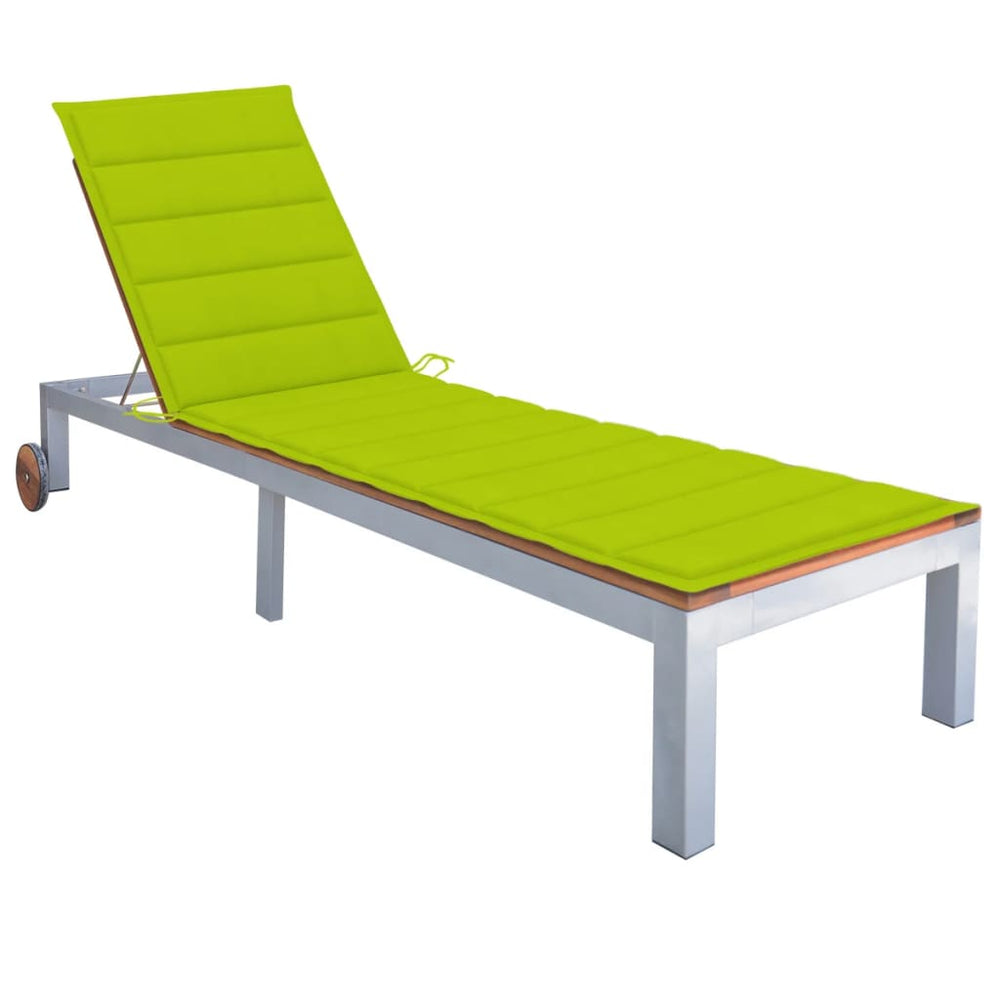 vidaXL Sun Lounger with Cushion Solid Acacia Wood Galvanized Steel