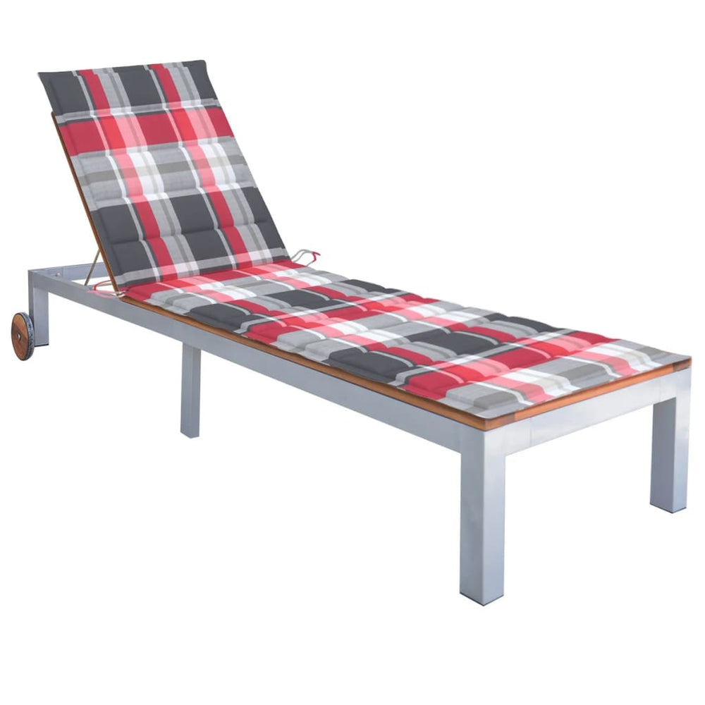 vidaXL Sun Lounger with Cushion Solid Acacia Wood Galvanized Steel