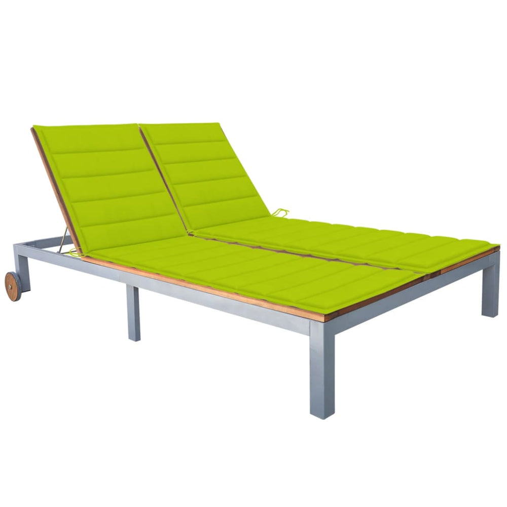 vidaXL 2-Seater Sun Lounger with Cushion Solid Acacia Wood Steel