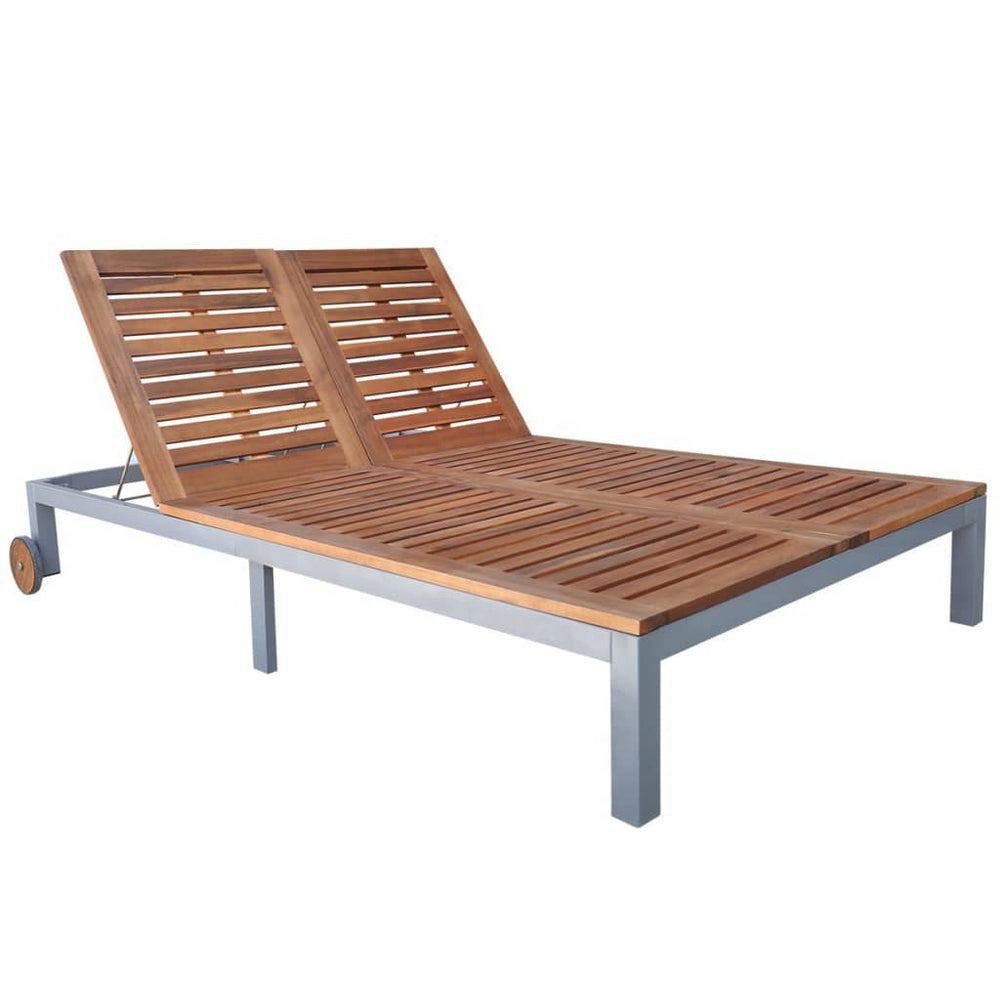 vidaXL 2-Seater Sun Lounger with Cushion Solid Acacia Wood Steel