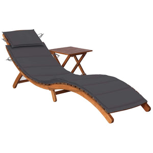 vidaXL Sun Lounger with Table and Cushion Solid Acacia Wood