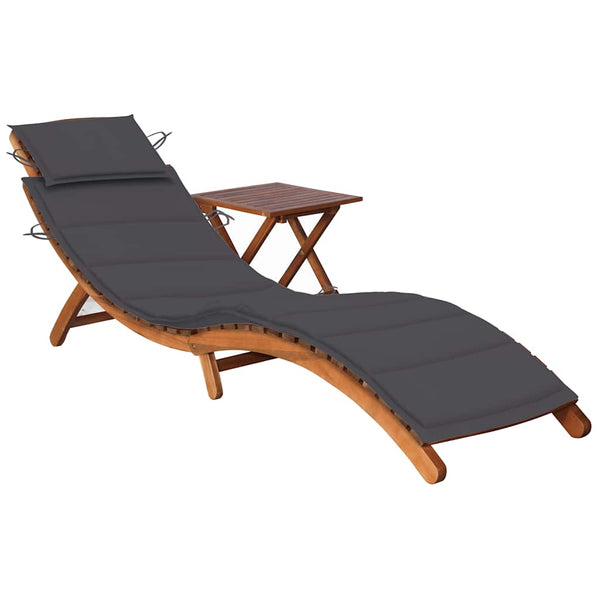 vidaXL Sun Lounger with Table and Cushion Solid Acacia Wood