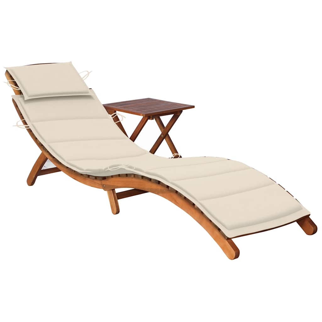 vidaXL Sun Lounger with Table and Cushion Solid Acacia Wood