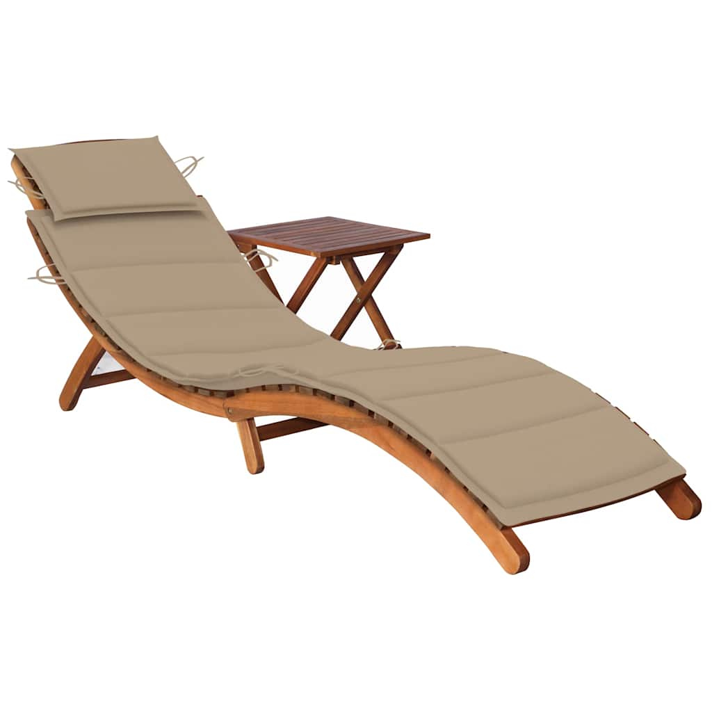 vidaXL Sun Lounger with Table and Cushion Solid Acacia Wood