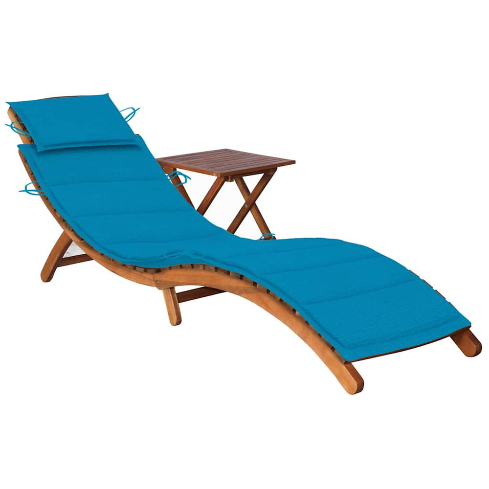 vidaXL Sun Lounger with Table and Cushion Solid Acacia Wood