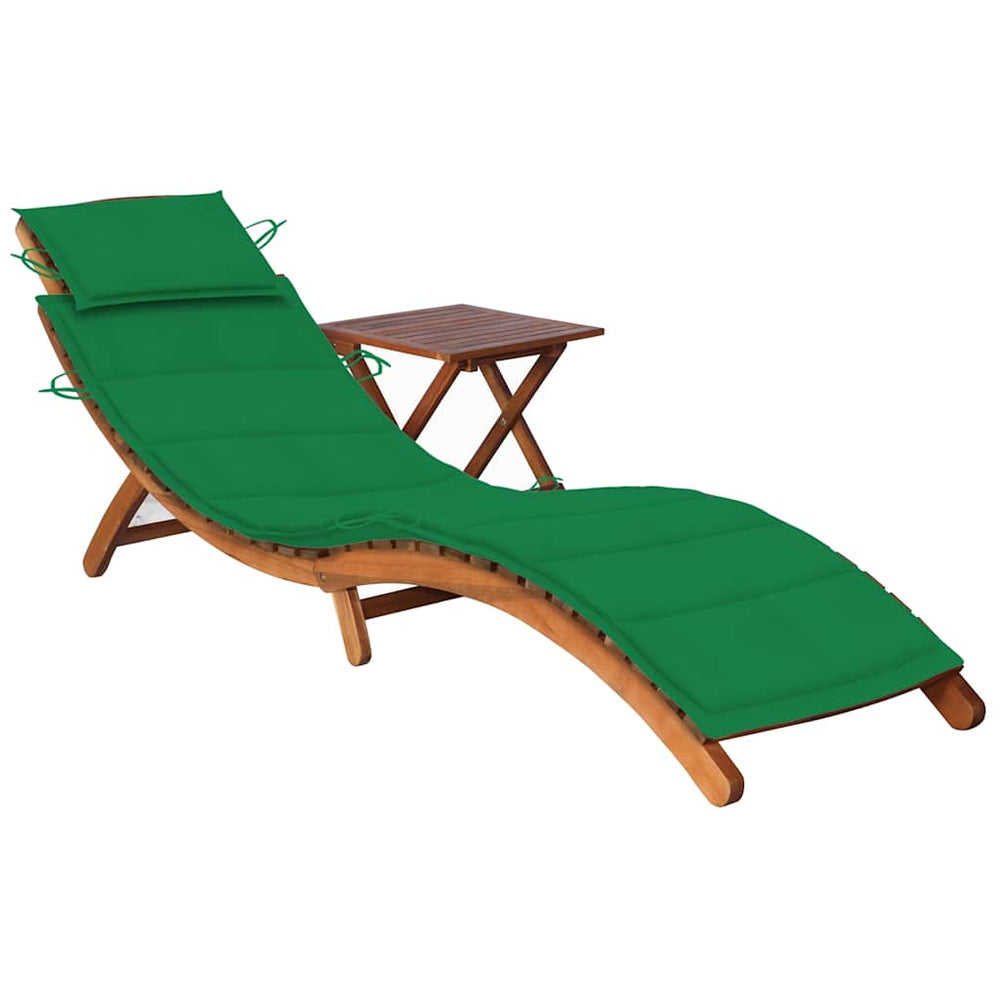vidaXL Sun Lounger with Table and Cushion Solid Acacia Wood