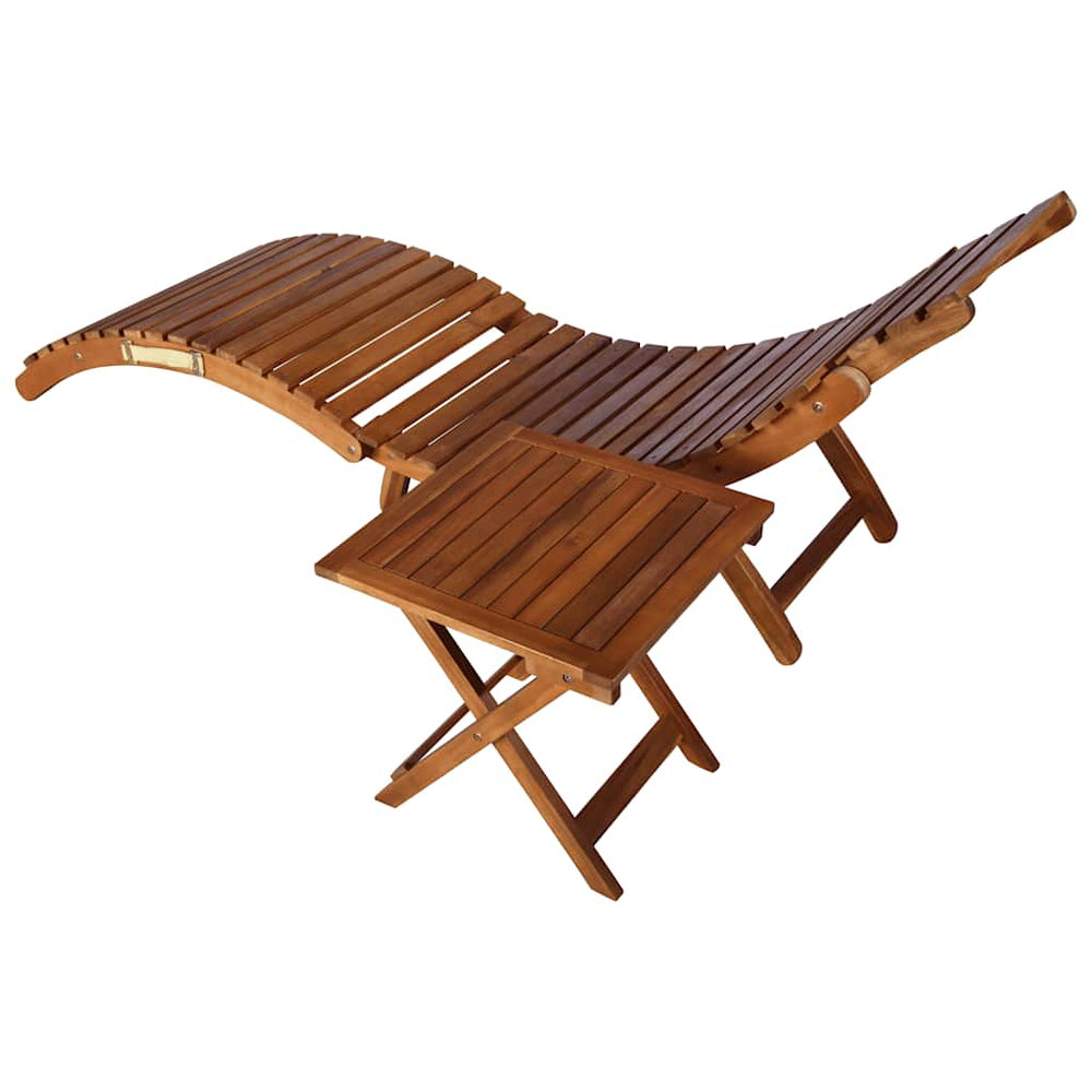 vidaXL Sun Lounger with Table and Cushion Solid Acacia Wood