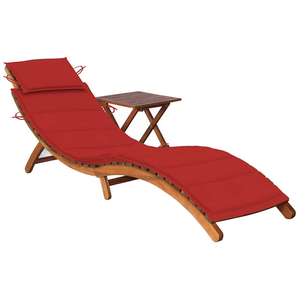 vidaXL Sun Lounger with Table and Cushion Solid Acacia Wood