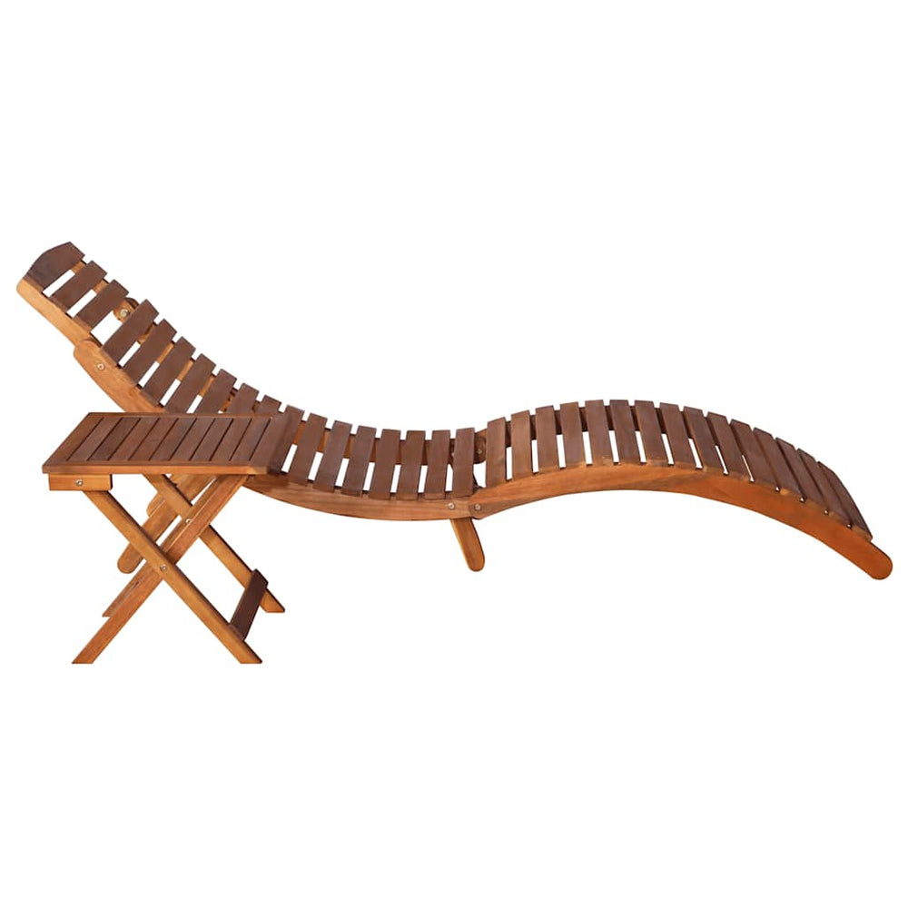 vidaXL Sun Lounger with Table and Cushion Solid Acacia Wood