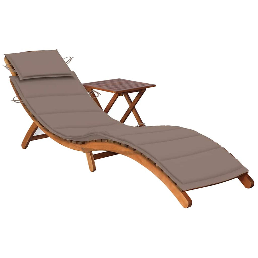 vidaXL Sun Lounger with Table and Cushion Solid Acacia Wood