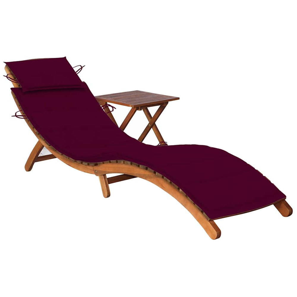 vidaXL Sun Lounger with Table and Cushion Solid Acacia Wood