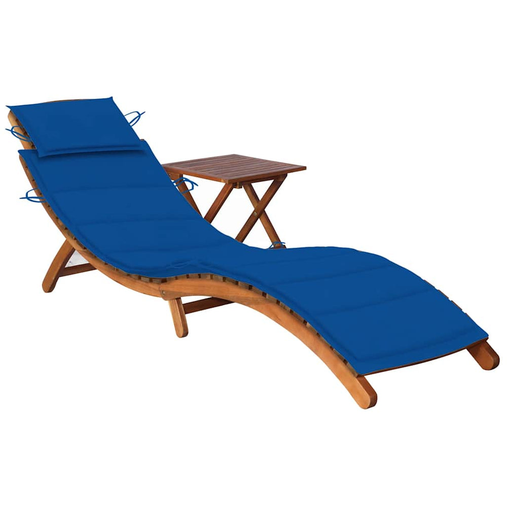 vidaXL Sun Lounger with Table and Cushion Solid Acacia Wood
