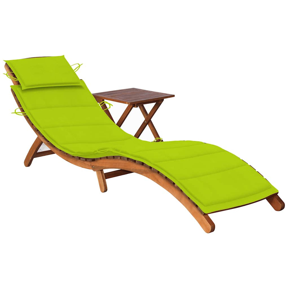 vidaXL Sun Lounger with Table and Cushion Solid Acacia Wood