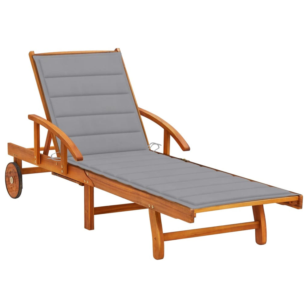 vidaXL Sun Lounger with Cushion Solid Acacia Wood