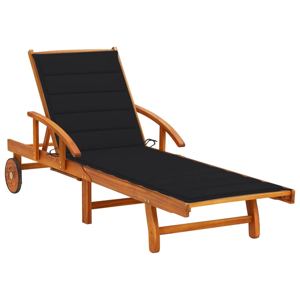 vidaXL Sun Lounger with Cushion Solid Acacia Wood