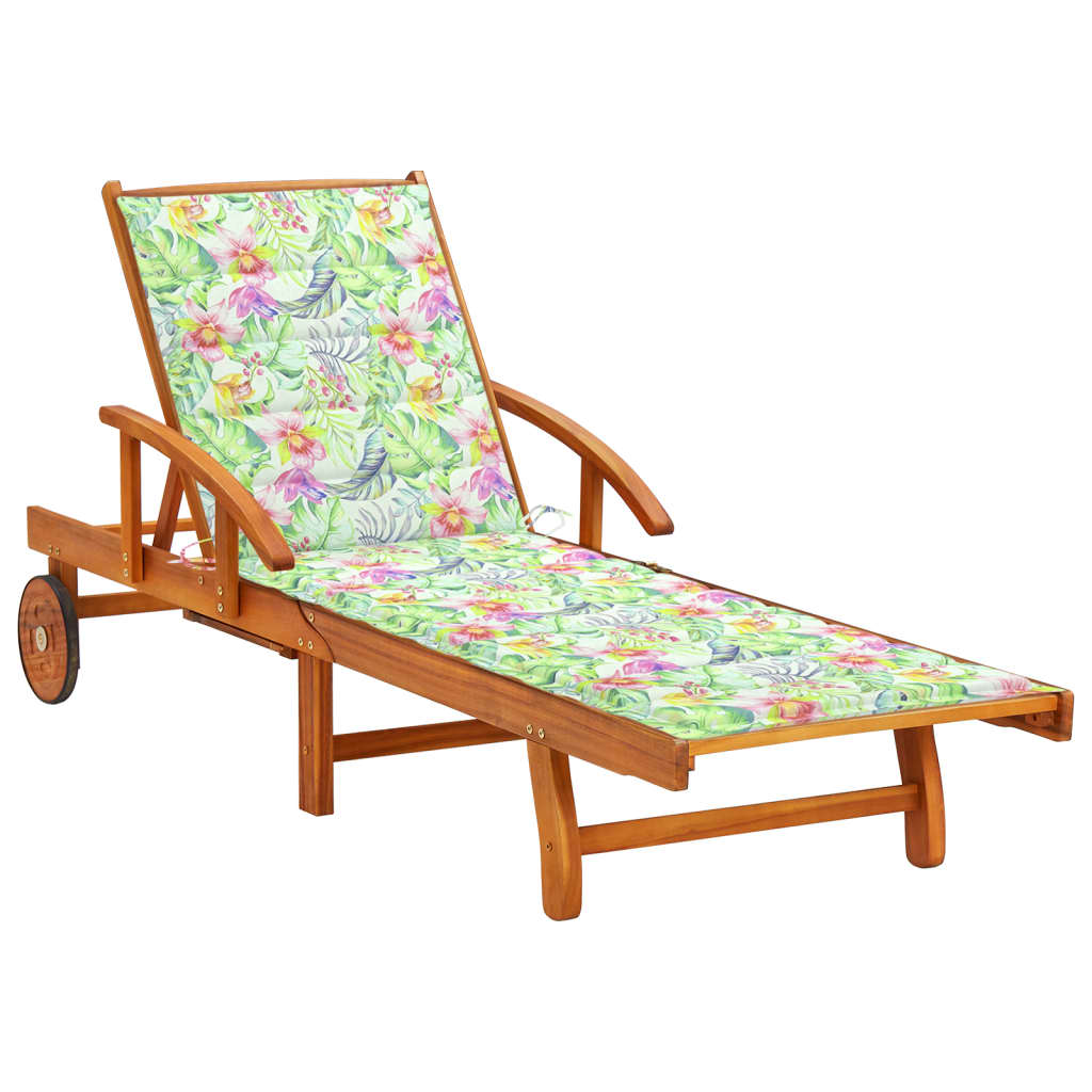 vidaXL Sun Lounger with Cushion Solid Acacia Wood