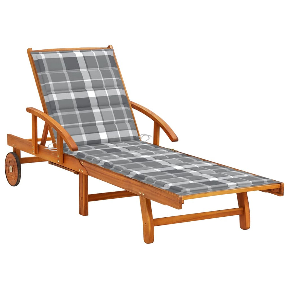 vidaXL Sun Lounger with Cushion Solid Acacia Wood