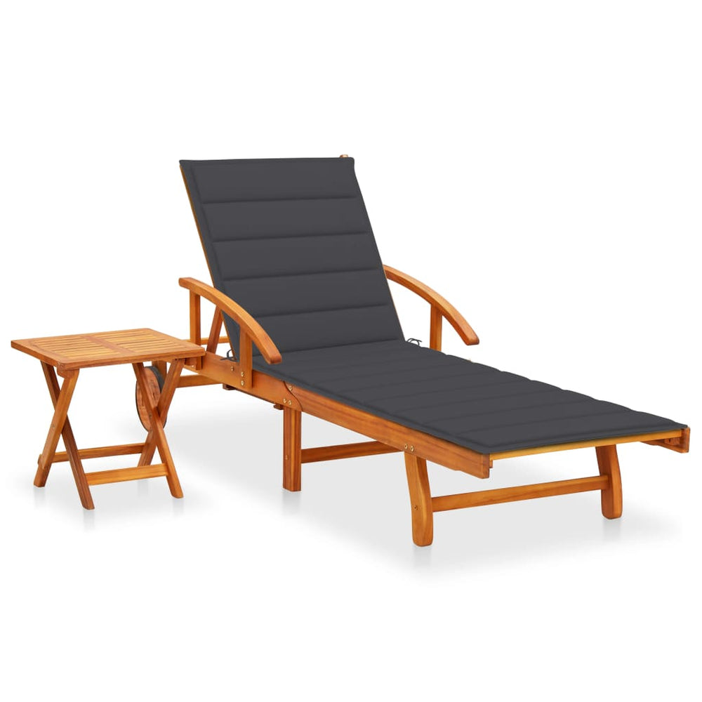 vidaXL Sun Lounger with Table and Cushion Solid Acacia Wood