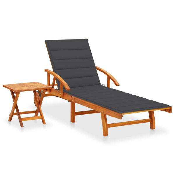 vidaXL Sun Lounger with Table and Cushion Solid Acacia Wood