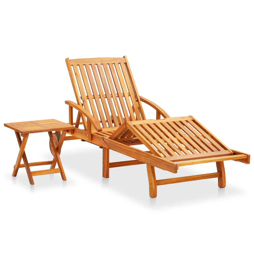 vidaXL Sun Lounger with Table and Cushion Solid Acacia Wood