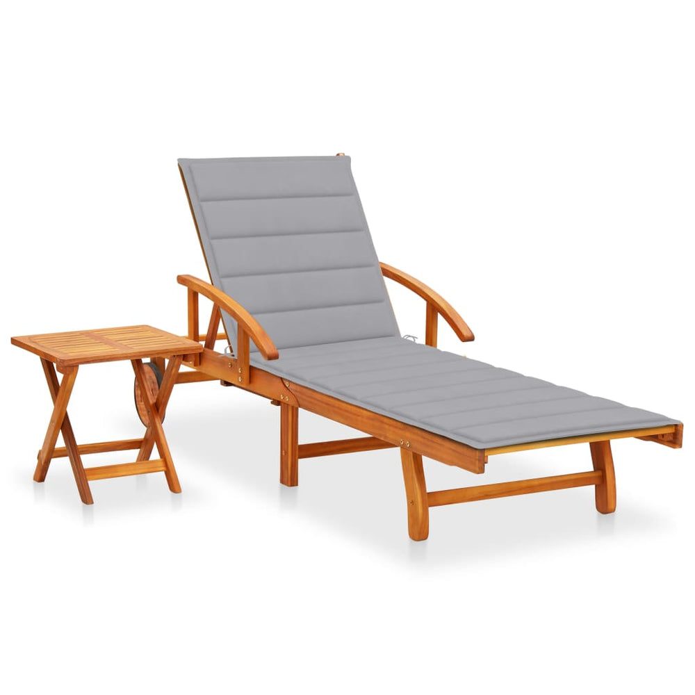vidaXL Sun Lounger with Table and Cushion Solid Acacia Wood