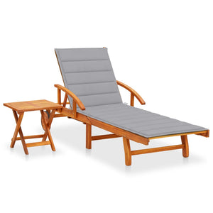 vidaXL Sun Lounger with Table and Cushion Solid Acacia Wood