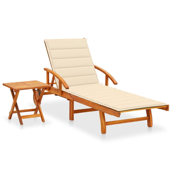 vidaXL Sun Lounger with Table and Cushion Solid Acacia Wood