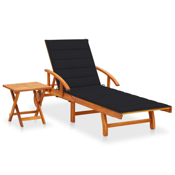 vidaXL Sun Lounger with Table and Cushion Solid Acacia Wood