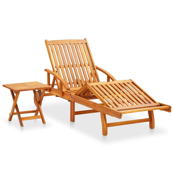 vidaXL Sun Lounger with Table and Cushion Solid Acacia Wood