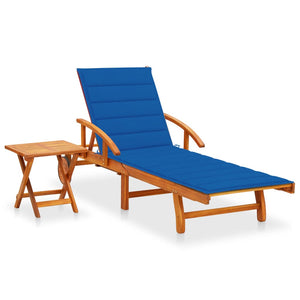vidaXL Sun Lounger with Table and Cushion Solid Acacia Wood