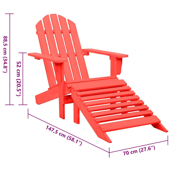vidaXL Adirondack Garden Chair with Ottoman Solid Fir Wood Red