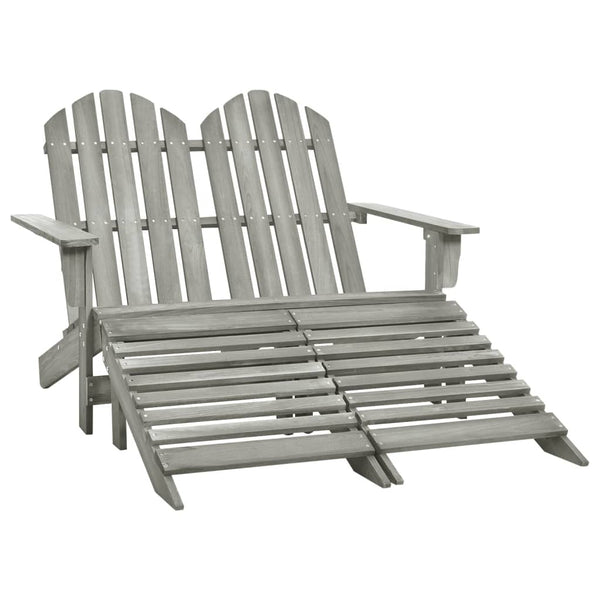 vidaXL 2-Seater Adirondack Garden Bench with Ottoman Fir Wood Grey