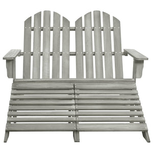 vidaXL 2-Seater Adirondack Garden Bench with Ottoman Fir Wood Grey