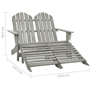 vidaXL 2-Seater Adirondack Garden Bench with Ottoman Fir Wood Grey